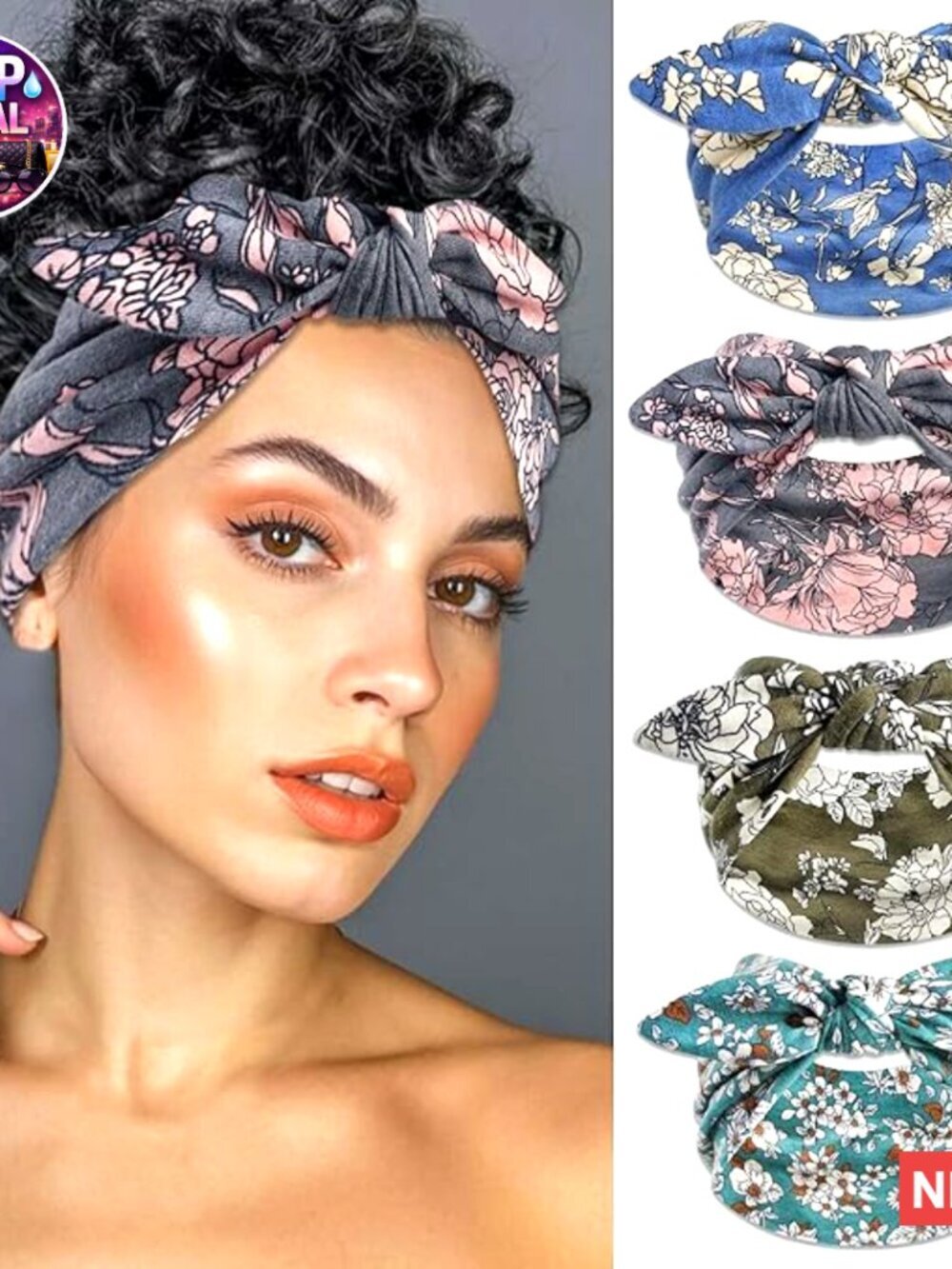 Floral Boho Headbands Wide Head Wraps Knotted Bow Hair Scarf Non Slip Turban